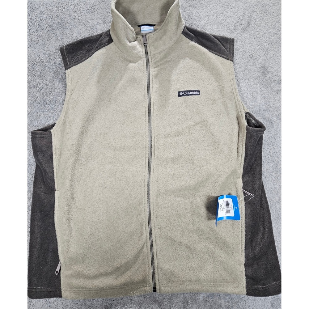 Columbia Steens Mountain Fleece Vest Mens XL Tan Brown Full Zip AM1535 NWT‎